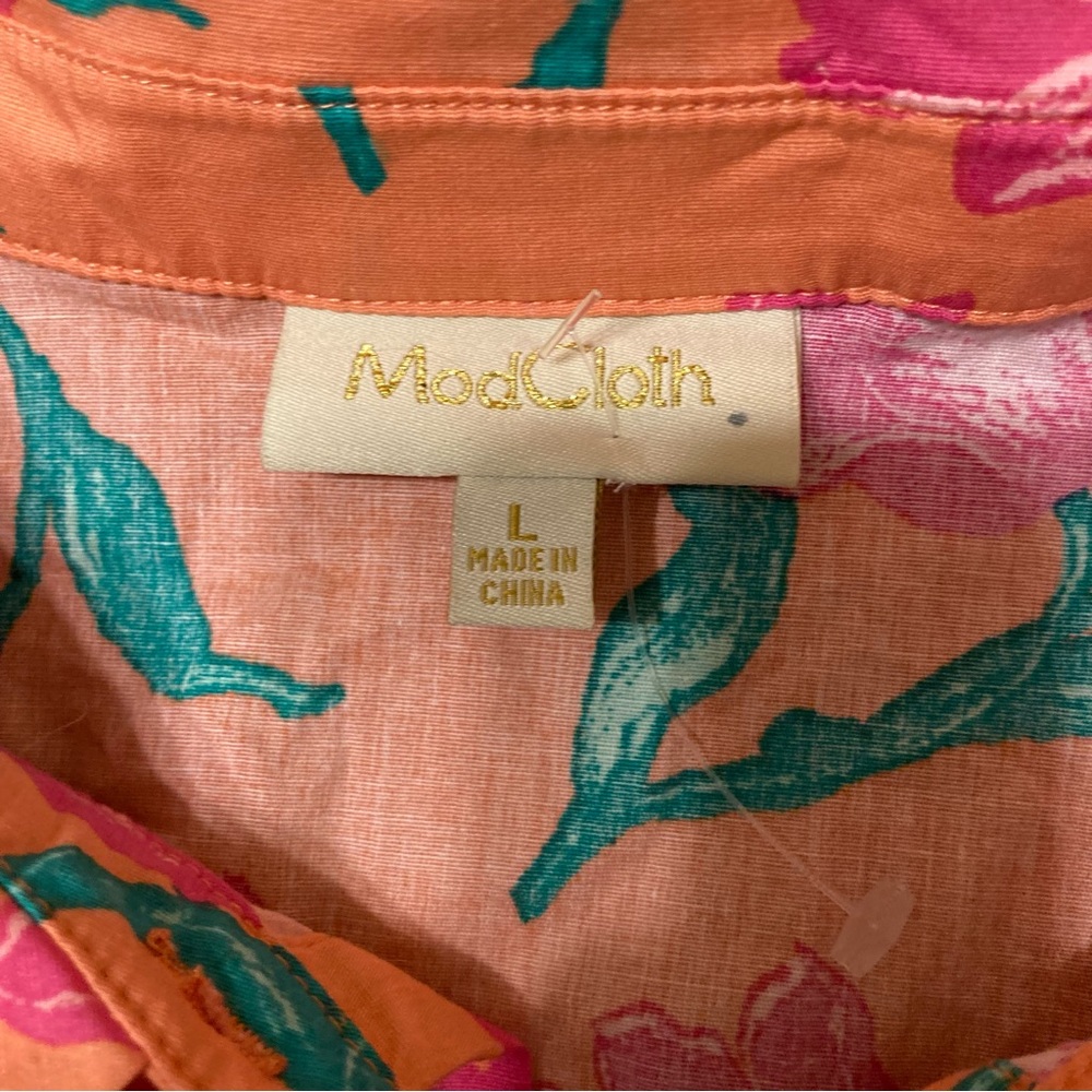 ModCloth floral cotton coral crop top button down size large